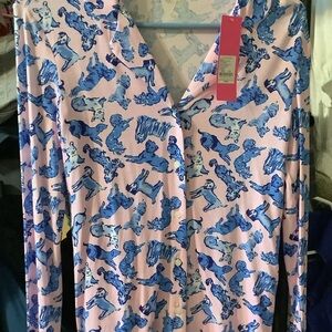 Lilly Pulitzer Pink and Blue button up Pajama top, Ruff night, XXS‎